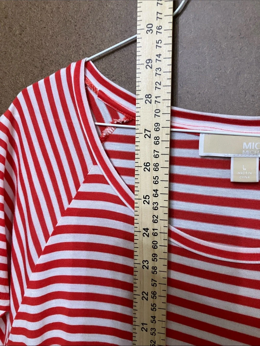 Michael Kors Red and White Striped Short Sleeve Tee